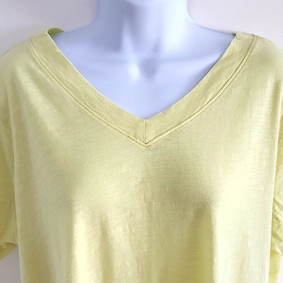 NWT Eileen Fisher Organic Cotton V neck Shirt in limoncello size Large - Picture 3 of 4